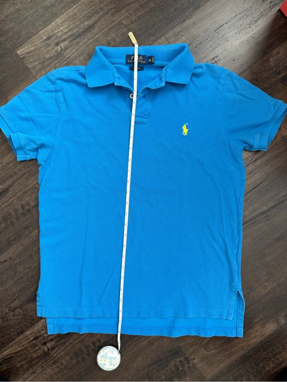 Polo Ralph Lauren Custom Fit Polo Shirt Men M Runs Small Blue Yellow Pony